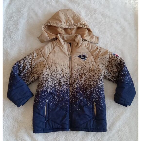 REEBOK NFL Team Apparel ST LOUIS RAMS Puffy Zip Jacket Dk Blue & Gold Women's S - Picture 1 of 12